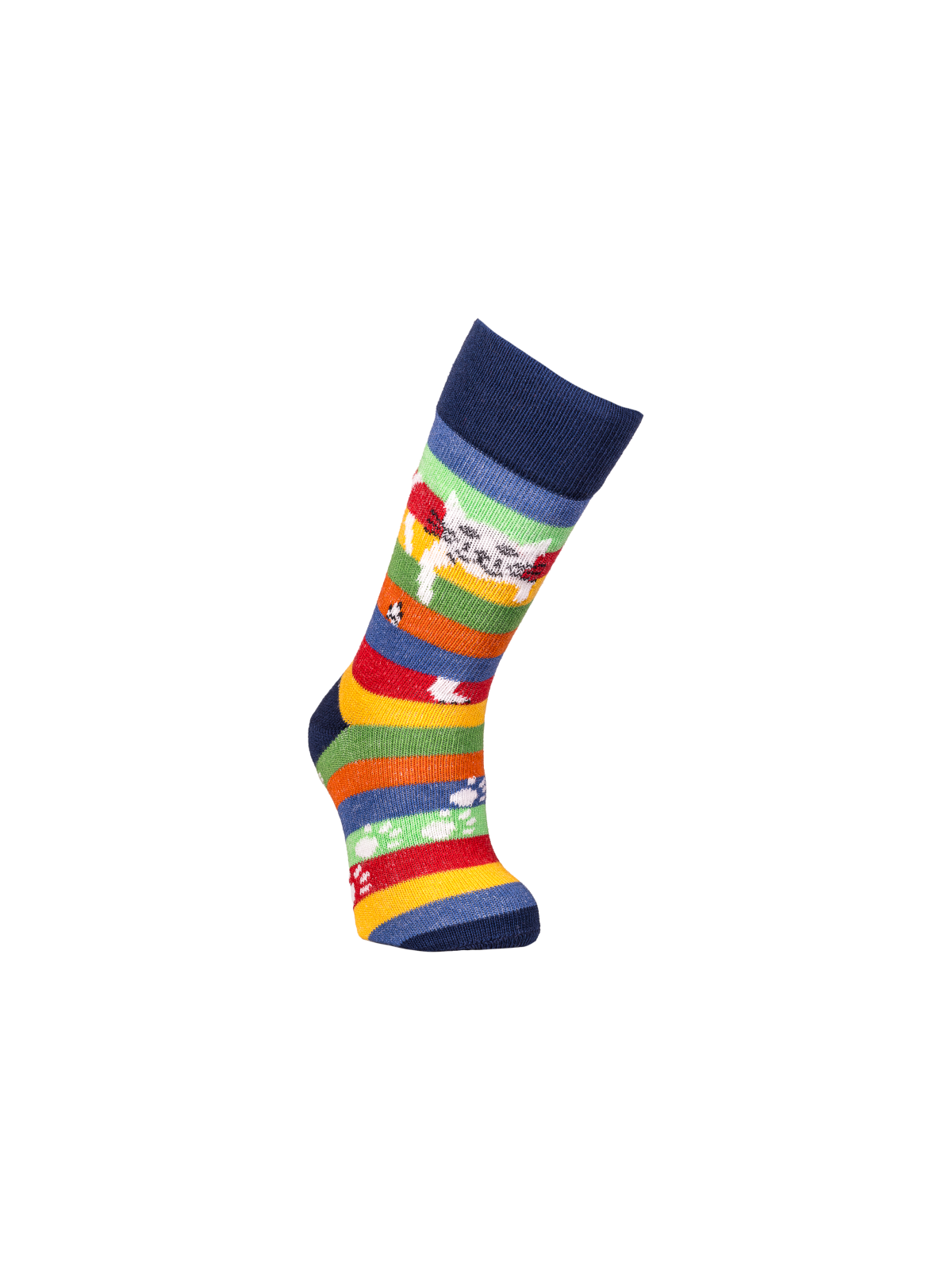 chaussettes grosses rayures multicolores motif chat perché