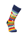 chaussettes grosses rayures multicolores motif chat perché