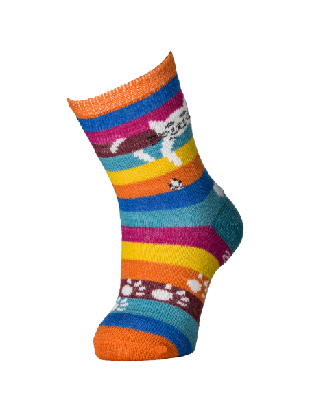 chaussettes rayures larges multicolores avec motif chat perché