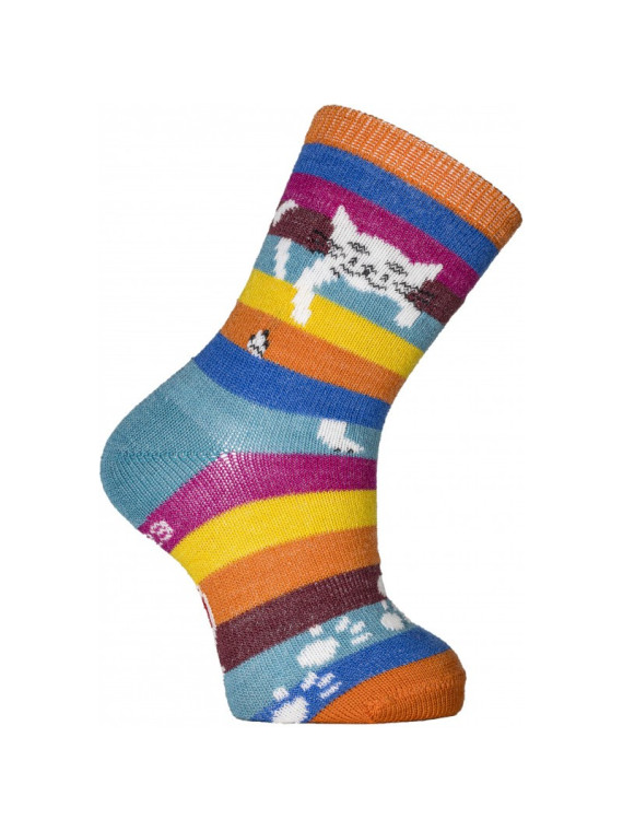 chaussettes rayures larges multicolores avec motif chat perché