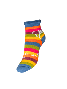 chaussettes anti-dérapantes rayures larges multicolores motif chat perché