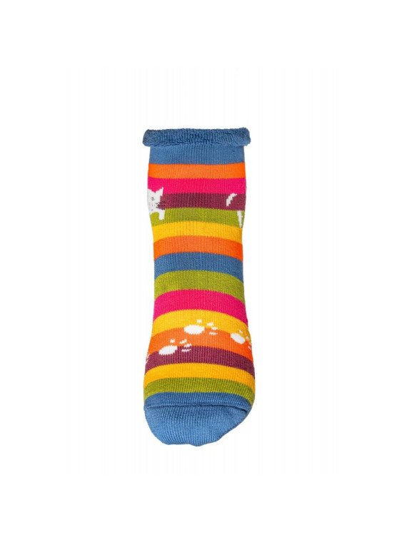 chaussettes anti-dérapantes rayures larges multicolores motif chat perché