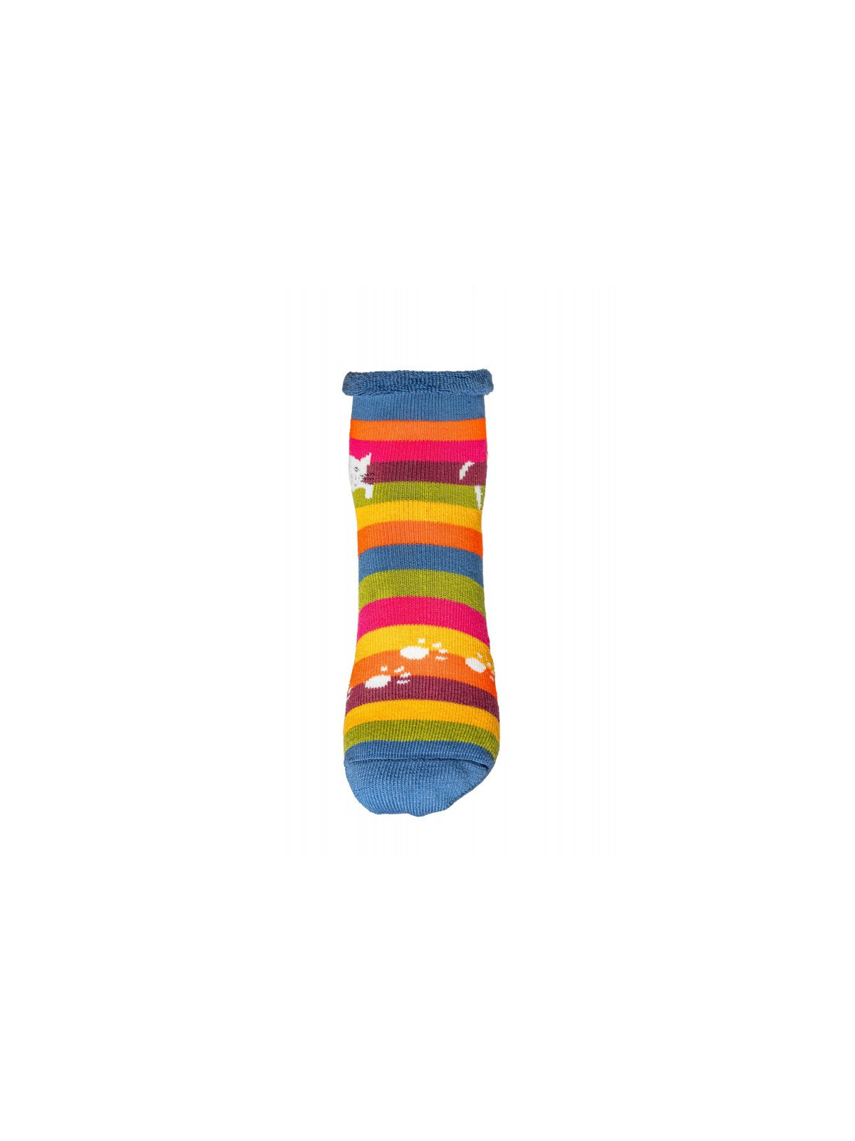 chaussettes anti-dérapantes rayures larges multicolores motif chat perché