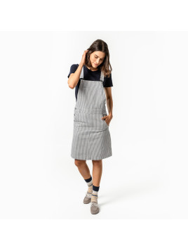 robe salopette rayée écrue marine longueur genou