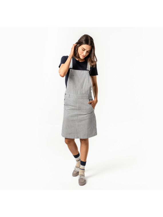 robe salopette rayée écrue marine longueur genou