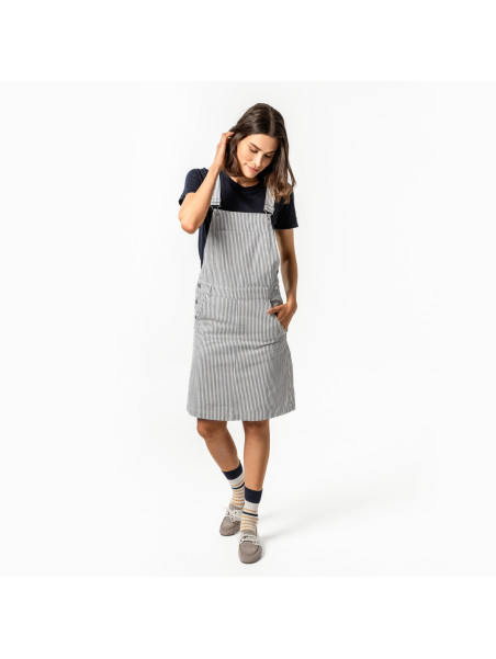 robe salopette rayée écrue marine longueur genou