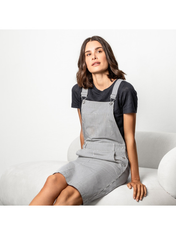 robe salopette rayée écrue marine longueur genou