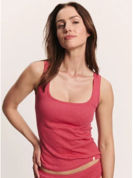 débardeur femme rose motif ajouré col carré bretelles larges