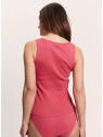 débardeur femme rose motif ajouré col carré bretelles larges