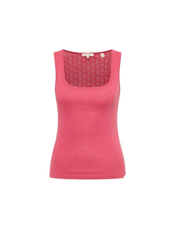 débardeur femme rose motif ajouré col carré bretelles larges