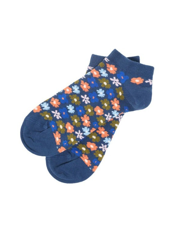 socquettes marines avec fleurs bleues et oranges