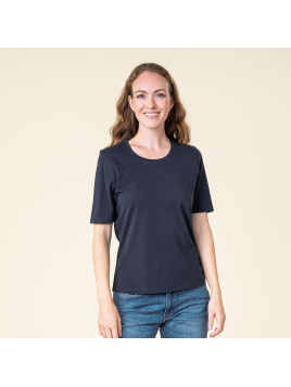 tee-shirt femme manches courtes col rond bleu marine coupe droite