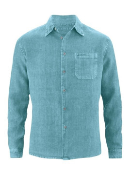 chemise en chanvre couleur bleu légèrement chiné, col classique 1 poche sur la poitrine