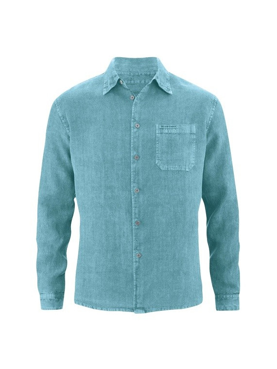 chemise en chanvre couleur bleu légèrement chiné, col classique 1 poche sur la poitrine