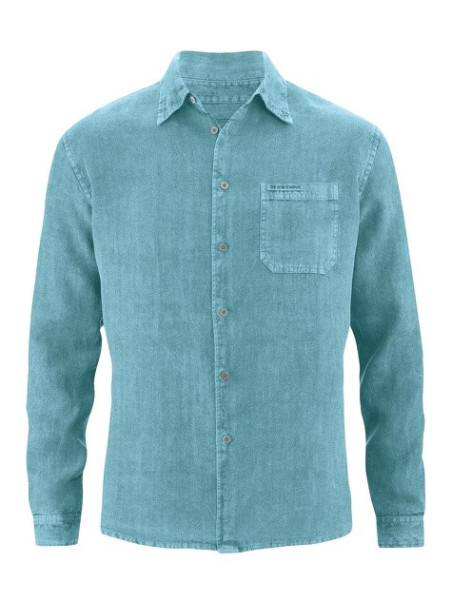 chemise en chanvre couleur bleu légèrement chiné, col classique 1 poche sur la poitrine