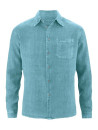 chemise en chanvre couleur bleu légèrement chiné, col classique 1 poche sur la poitrine