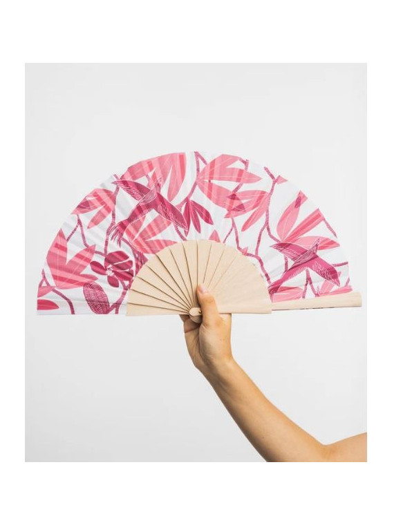 Eventail en Coton et Bois Rose à Motifs Colorés - Tranquillo