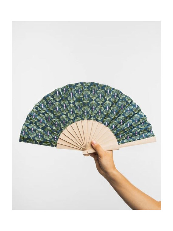 Eventail en Coton Bleu à Motifs Colorés Roses et Beiges - Tranquillo