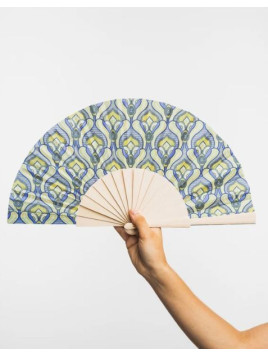 Eventail en Coton et bois à Motifs Colorés verts - Tranquillo