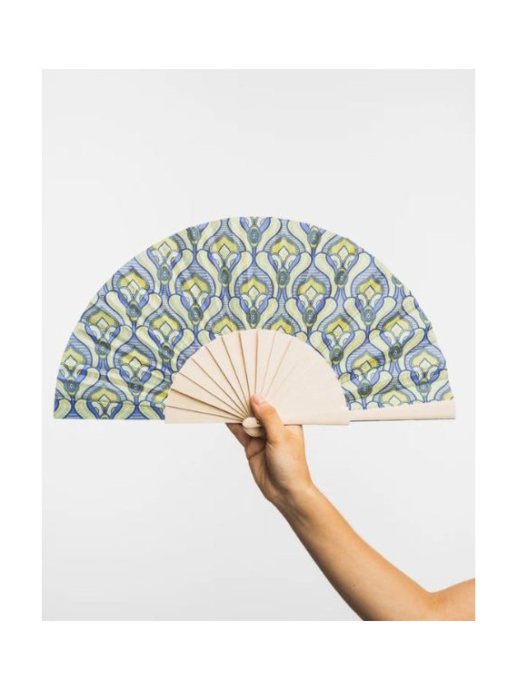 Eventail en Coton et bois à Motifs Colorés verts - Tranquillo