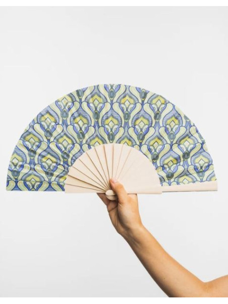 Eventail en Coton et bois à Motifs Colorés verts - Tranquillo