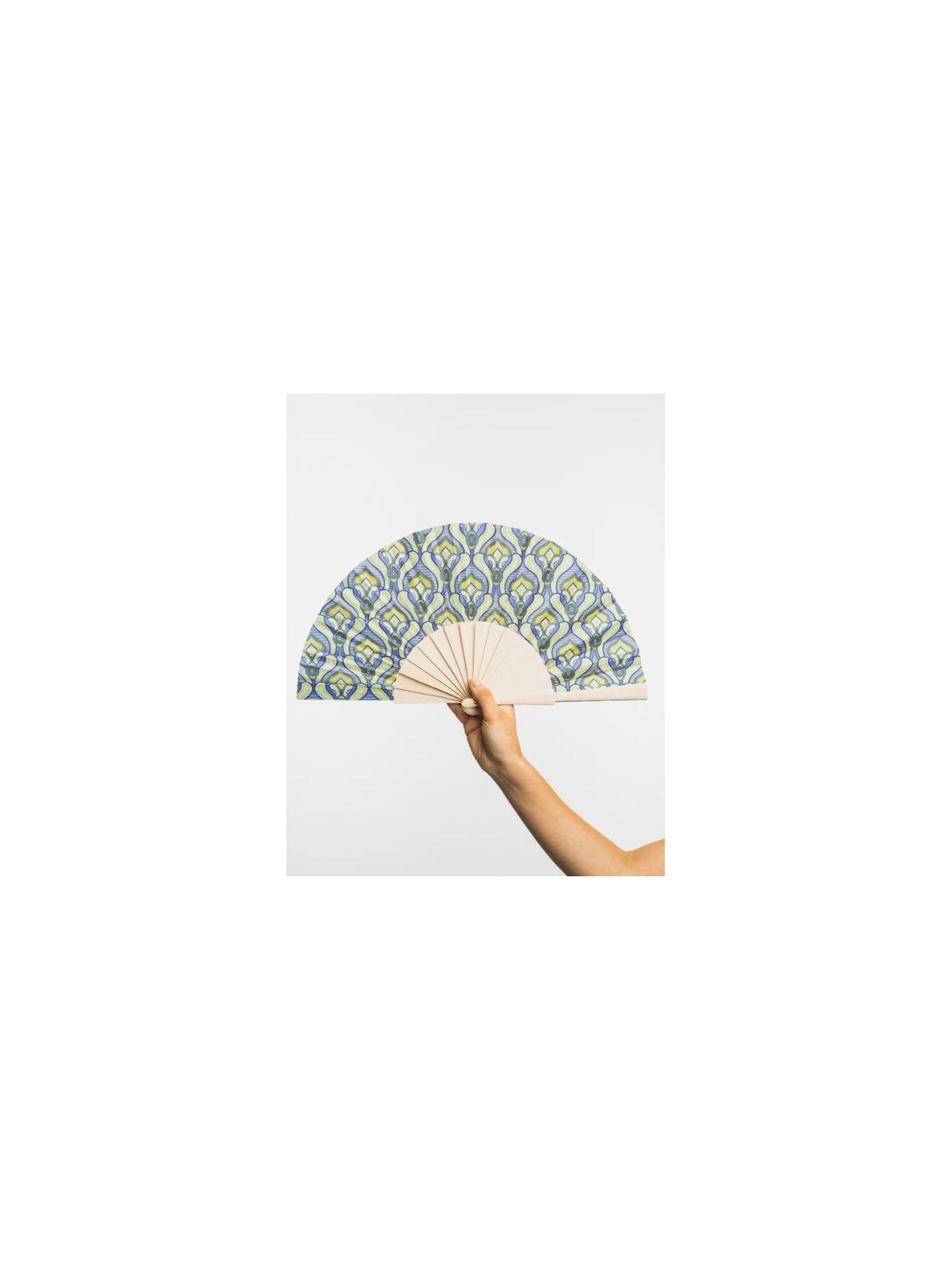 Eventail en Coton et bois à Motifs Colorés verts - Tranquillo