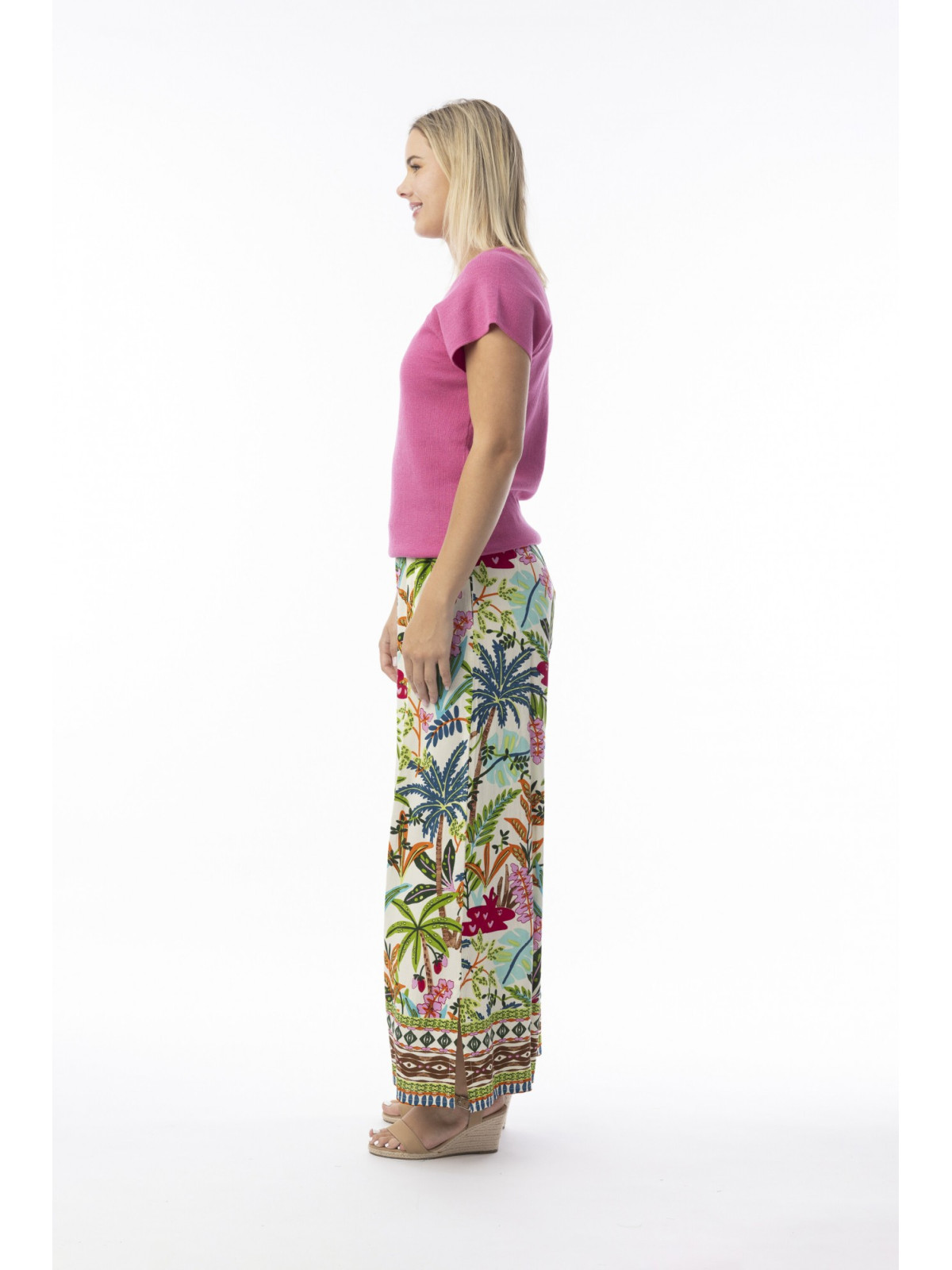 Pantalon 7/8 Fleuri pour Femme en 100% Coton Bio - Orientique