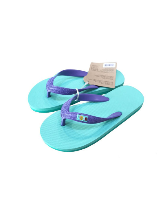 Tongs enfants "Honfleur" caoutchouc naturel turquoise et violet