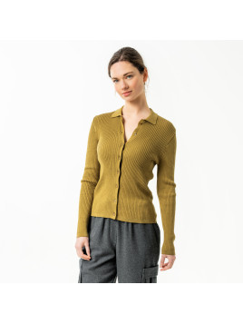 Cardigan pour Femme en 100% Coton Bio couleur Moutarde -Llivingcrafts