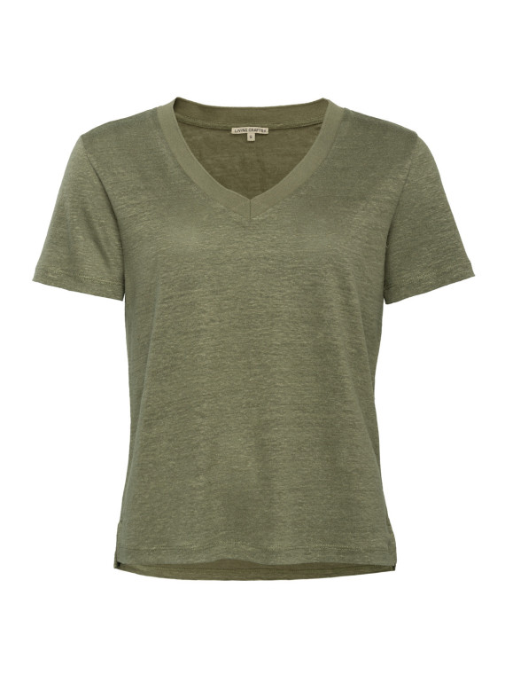 Tee-shirt pour Femme Col V uni en 100% Lin - Livingcrafts