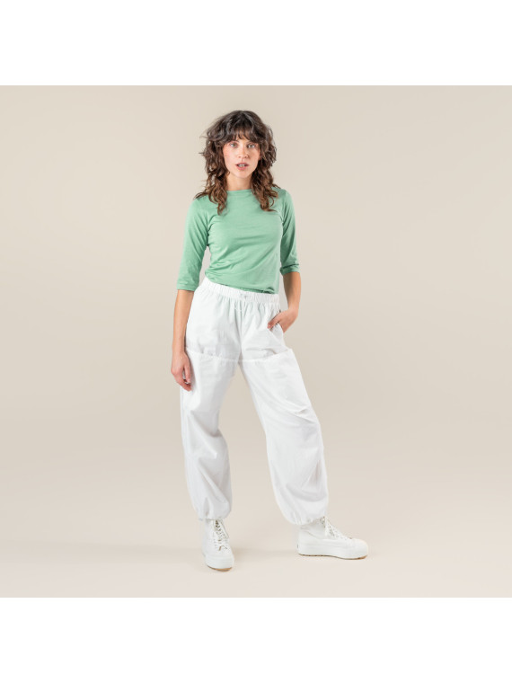 Pantalon Léger pour Femme en 100% Coton Bio blanc - Livingcrafts