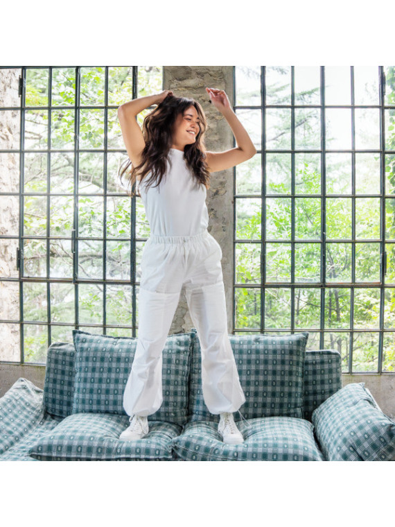 Pantalon Léger pour Femme en 100% Coton Bio blanc - Livingcrafts