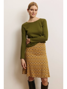 Jupe mi-longue pour Femme en Ecovéro Imprimé tulipe ocre- Tranquillo
