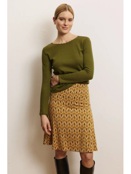Jupe mi-longue pour Femme en Ecovéro Imprimé tulipe ocre- Tranquillo