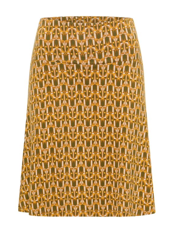 Jupe mi-longue pour Femme en Ecovéro Imprimé tulipe ocre- Tranquillo