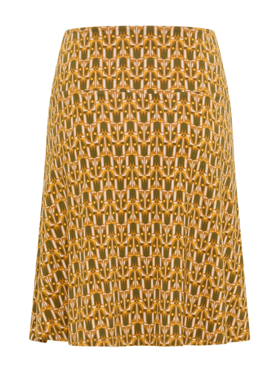 Jupe mi-longue pour Femme en Ecovéro Imprimé tulipe ocre- Tranquillo