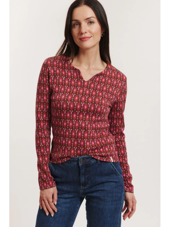 Pull au Look Rétro en Coton BIO couleur Framboise - Tranquillo