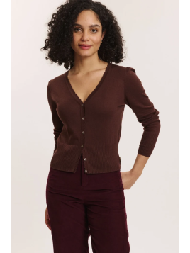 Cardigan pour Femme en 100% Coton Bio Couleur Chocolat - Tranquillo