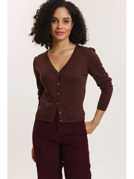 Cardigan pour Femme en 100% Coton Bio Couleur Chocolat - Tranquillo