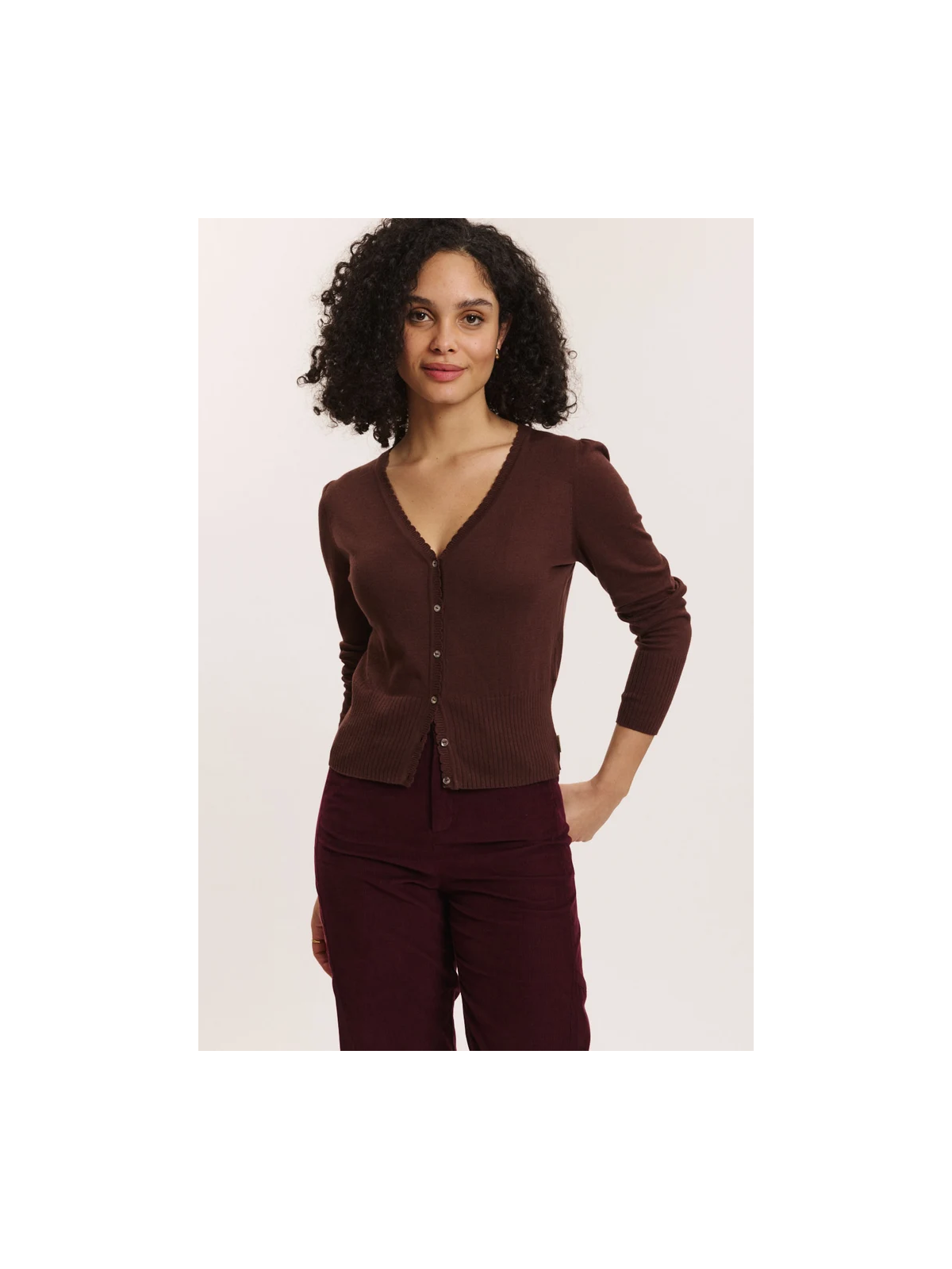 Cardigan pour Femme en 100% Coton Bio Couleur Chocolat - Tranquillo