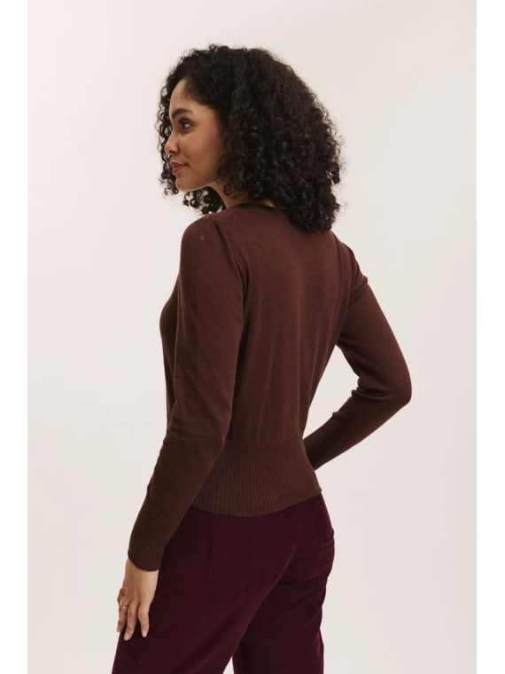 Cardigan pour Femme en 100% Coton Bio Couleur Chocolat - Tranquillo