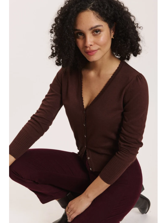 Cardigan pour Femme en 100% Coton Bio Couleur Chocolat - Tranquillo