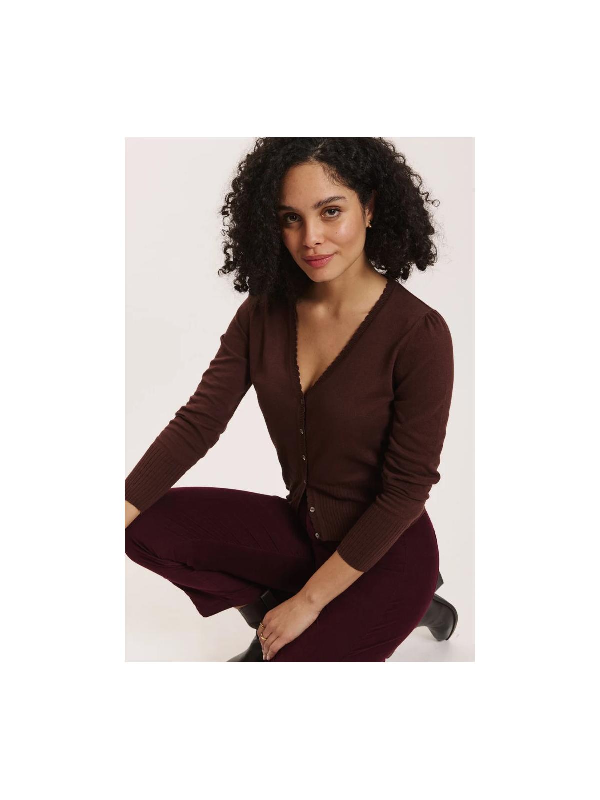 Cardigan pour Femme en 100% Coton Bio Couleur Chocolat - Tranquillo