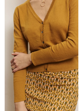 Cardigan pour Femme en 100% Coton Bio Couleur Ocre- Tranquillo