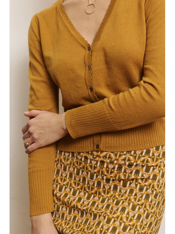 Cardigan pour Femme en 100% Coton Bio Couleur Ocre- Tranquillo