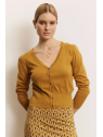 Cardigan pour Femme en 100% Coton Bio Couleur Ocre- Tranquillo