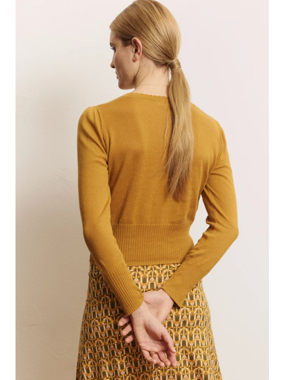 Cardigan pour Femme en 100% Coton Bio Couleur Ocre- Tranquillo
