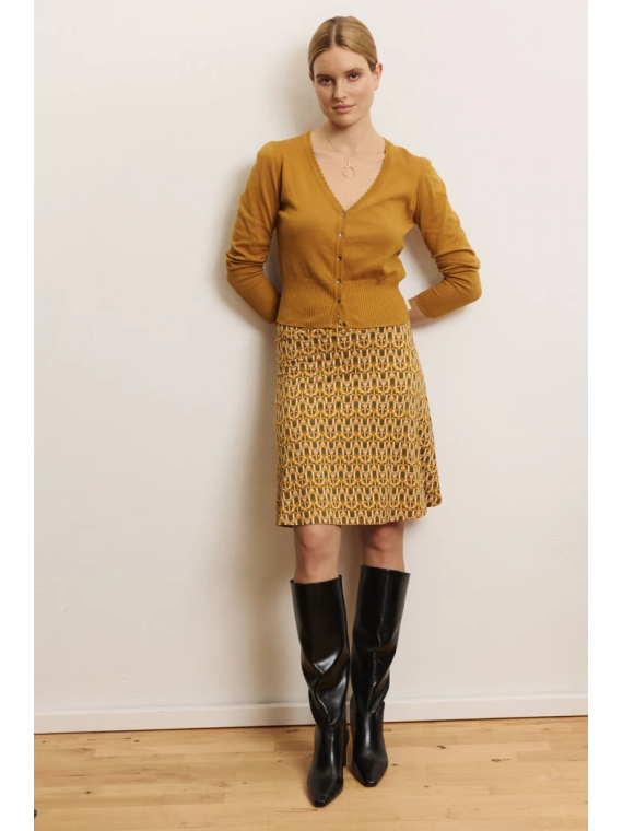 Cardigan pour Femme en 100% Coton Bio Couleur Ocre- Tranquillo