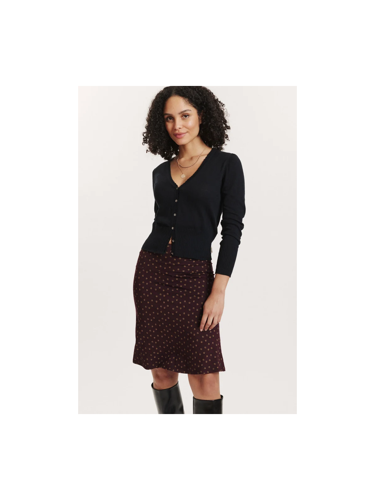 Jupe mi-longue pour Femme en Ecovéro Imprimé Bordeaux- Tranquillo