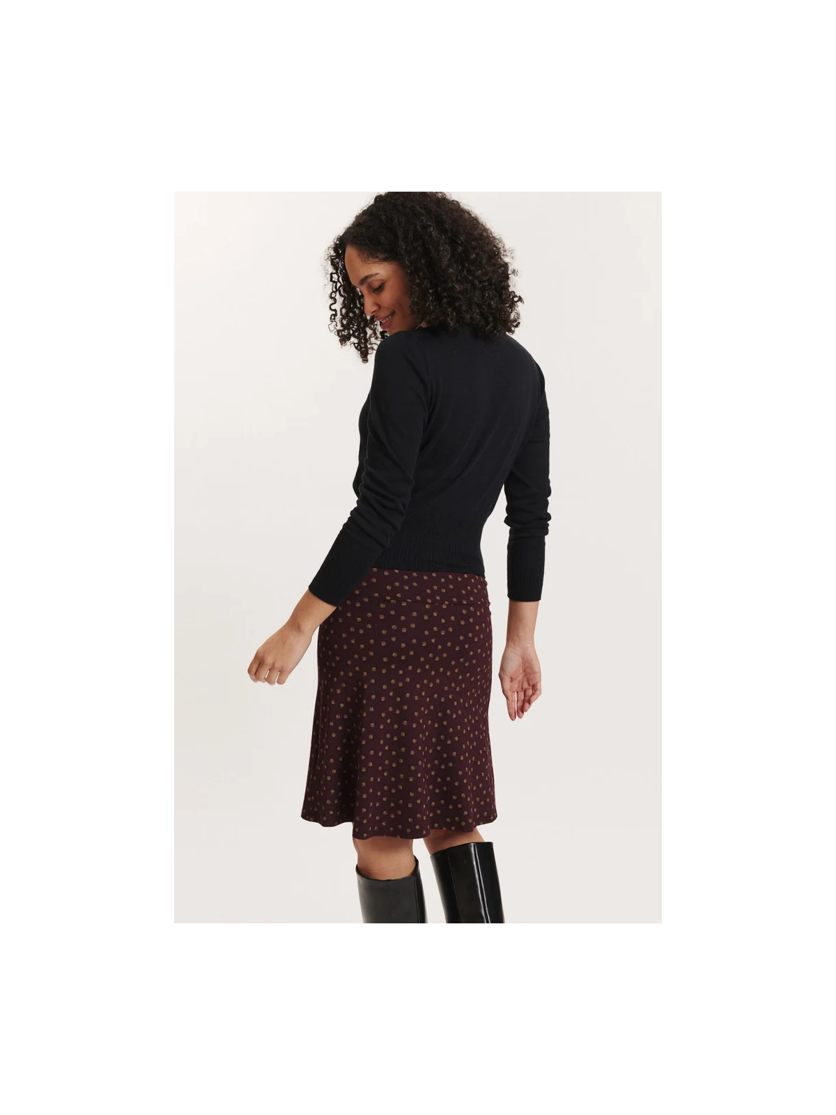 Jupe mi-longue pour Femme en Ecovéro Imprimé Bordeaux- Tranquillo